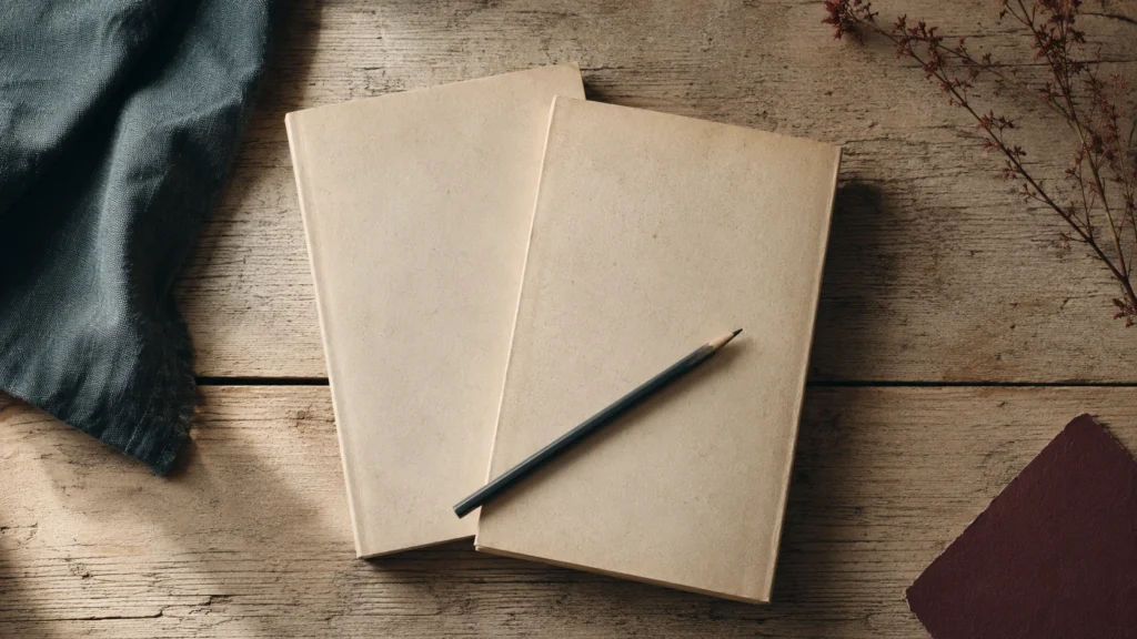 Twee puzzelboeken van hetzelfde formaat naast elkaar op tafel, met een potlood eroverheen.